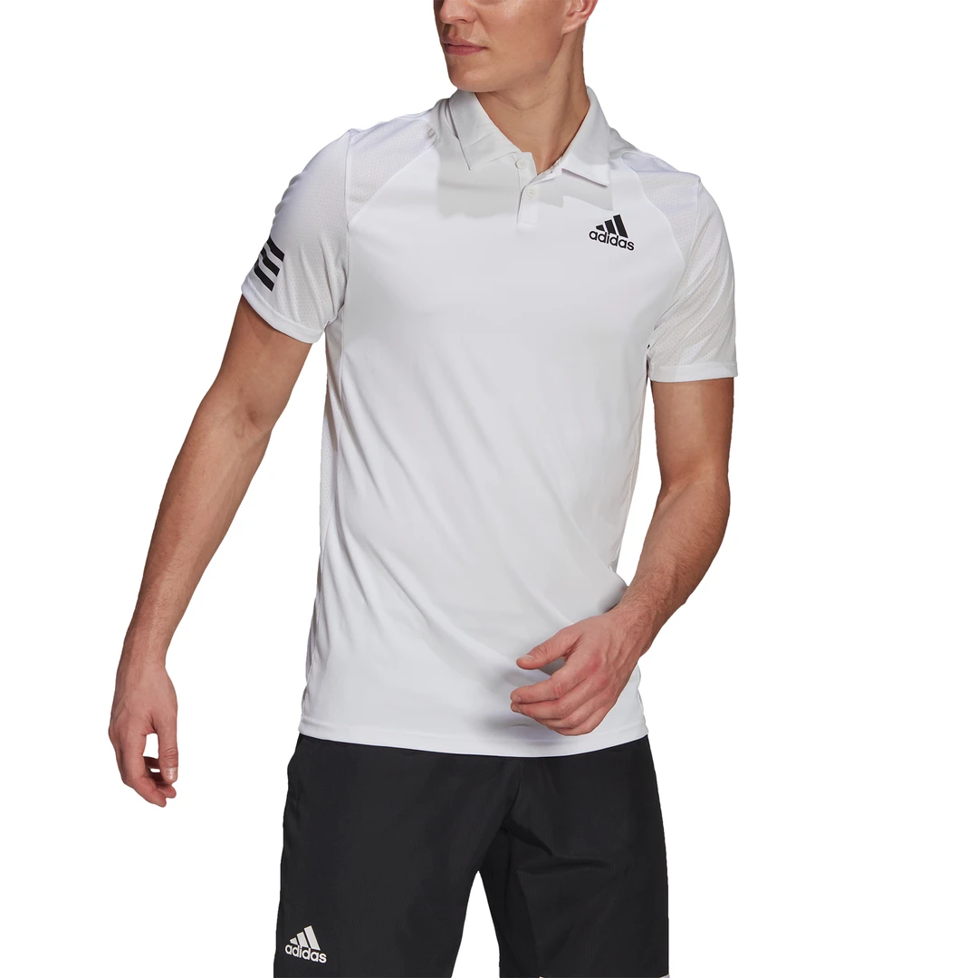 Adidas Men's Club 3 Stripes Polo (White/Black) 4 Adidas Men's Club 3 Stripes Polo (White/Black) - Image 2