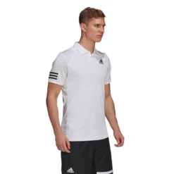 Adidas Men's Club 3 Stripes Polo (White/Black) 14 Adidas Men's Club 3 Stripes Polo (White/Black) -YONEX Store GL5416 APP on model walking white