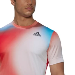 Adidas Men's Melbourne FreeLift Printed Top (White/Vivid Red/Black) 18 Adidas Men's Melbourne FreeLift Printed Top (White/Vivid Red/Black) -YONEX Store H67126 APP on model detail 1 white
