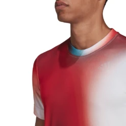 Adidas Men's Melbourne FreeLift Printed Top (White/Vivid Red/Black) 19 Adidas Men's Melbourne FreeLift Printed Top (White/Vivid Red/Black) -YONEX Store H67126 APP on model detail 2 white