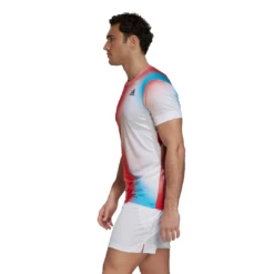 Adidas Men's Melbourne FreeLift Printed Top (White/Vivid Red/Black) 15 Adidas Men's Melbourne FreeLift Printed Top (White/Vivid Red/Black) -YONEX Store H67126 APP on model side white