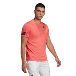 Adidas Men's 3 Stripes Club Top (Semi Turbo/Black) -YONEX Store HB9075 APP on model walking white